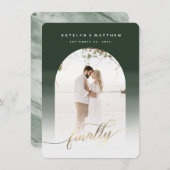 Endlich Gold Script Hunter Green Arch Gerahmtes Fo Save The Date (Vorne/Hinten)