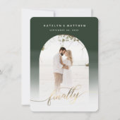 Endlich Gold Script Hunter Green Arch Gerahmtes Fo Save The Date (Vorderseite)