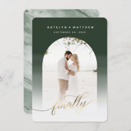 Endlich Gold Script Hunter Green Arch Gerahmtes Fo Save The Date