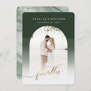 Endlich Gold Script Hunter Green Arch Gerahmtes Fo Save The Date