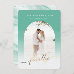 Endlich Gold Script Jade Green Arted Gerahmt Foto Save The Date