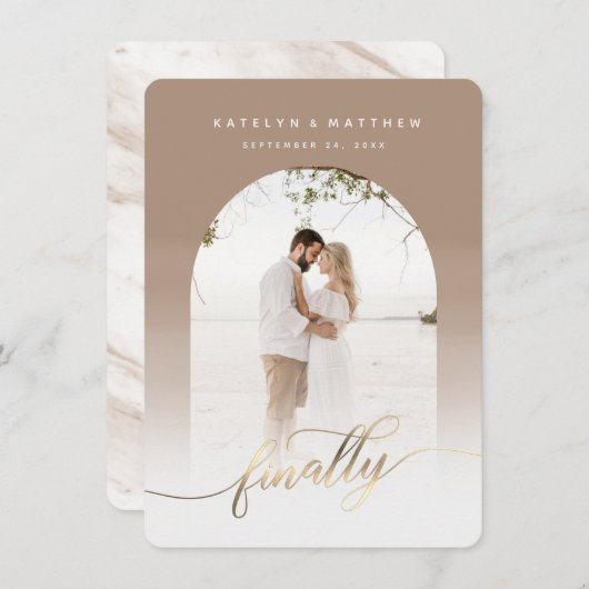 Endlich Gold Script Taupe Arted Gerahmtes Foto Save The Date (Vorne/Hinten)