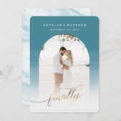 Endlich Gold Script Wasserfall Arch Gerahmtes Foto Save The Date (Vorne/Hinten)