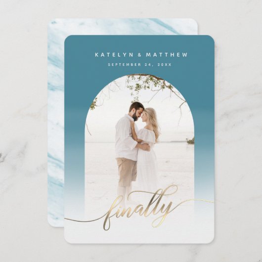 Endlich Gold Script Wasserfall Arch Gerahmtes Foto Save The Date (Vorne/Hinten)