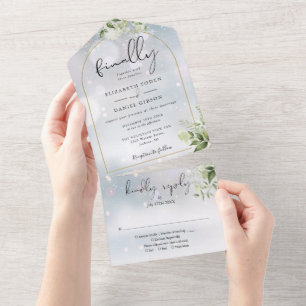 Endlich Goldene Bogen Grün Winterhochzeit All In One Einladung