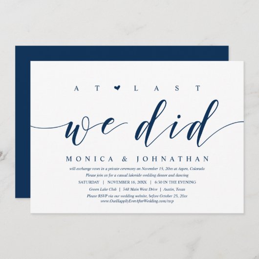 Endlich haben wir das Hochzeitsessen beim Abendess Einladung (Vorne/Hinten)