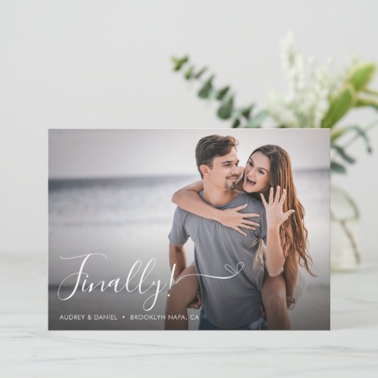 Endlich Heart Script Foto Overlay Hochzeit Save The Date (Stehend Vorderseite)