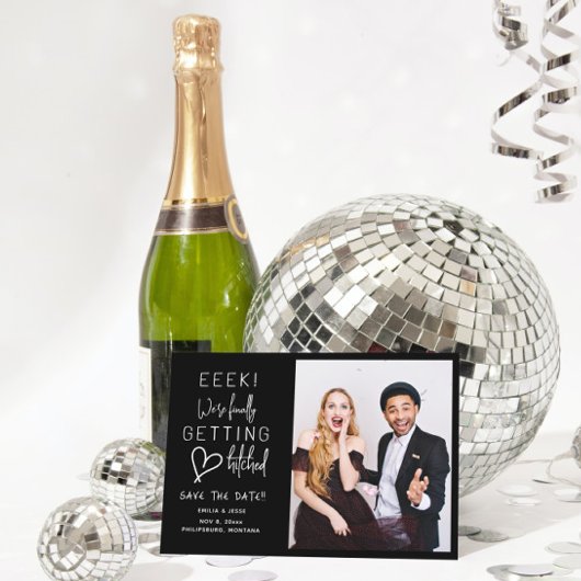 Endlich Hitched Wedding speichern Sie das Datum Einladung