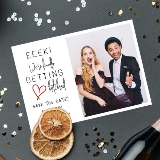 Endlich Hitched Wedding speichern Sie das Datum Einladung