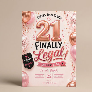 Endlich Legal 21. Geburtstag Pink Roségold Party Einladung