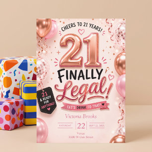 Endlich Legal 21. Geburtstagsparty in Rosa Roségol Einladung