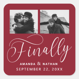 Endlich Minimalistische Hochzeit 2 Foto Save the D Quadratischer Aufkleber