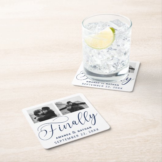 Endlich Minimalistische Hochzeit 2 Foto Save the D Rechteckiger Pappuntersetzer (Vor Ort)