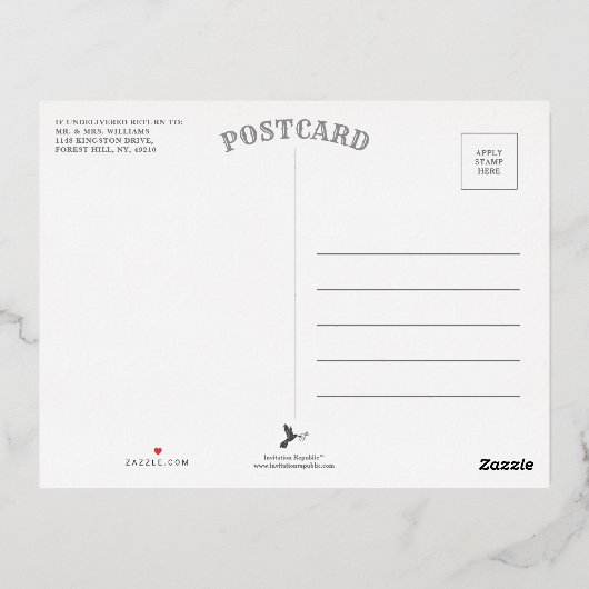 Endlich Minimalistische Hochzeit Foto Save the Dat Folie Einladungspostkarte (Rückseite)