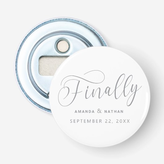 Endlich Minimalistische Hochzeit speichern Sie das Flaschenöffner (Vorderseite)