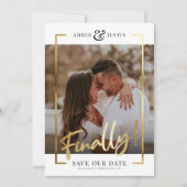 Endlich! | Modernes Gold Square Foto Eleganter Spa Save The Date (Vorderseite)