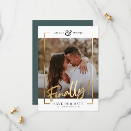 Endlich! | Modernes Gold Square Foto Elegantes Des Save The Date