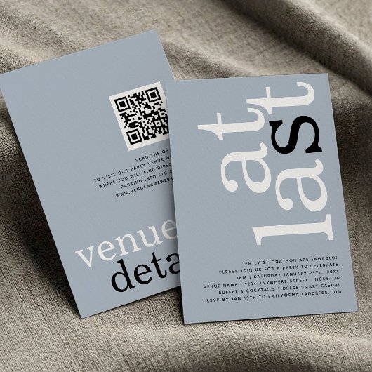 Endlich QR Code Dusty Blue Verlobung Einladung