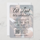 Endlich QR-Code & Foto-Overlay Hochzeitsempfang Save The Date (Vorderseite)