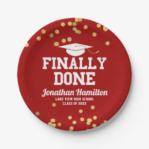 Endlich Red Gold Confetti Graduation Party Pappteller