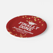 Endlich Red Gold Confetti Graduation Party Pappteller (Schrägansicht)