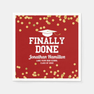 Endlich Red Gold Confetti Graduation Party Serviette