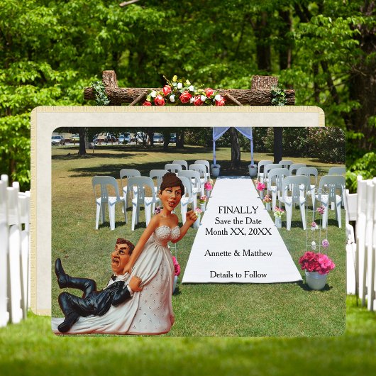 Endlich Save the Date Brown Hair Funny Couple Card