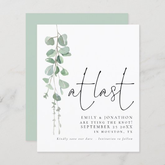 Endlich Save the Date ein moderner Eukalyptus (Vorne/Hinten)