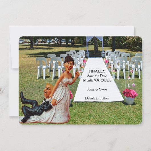 Endlich Save the Date Fun Couple Brown Blond Card (Vorderseite)