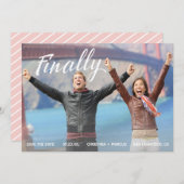 Endlich Save the Date Rose goldfarbener Streifen (Vorne/Hinten)