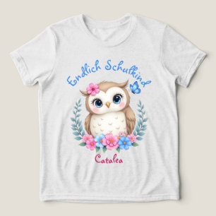 Endlich Schulkind - niedliche Eule mit Blumen Tri-Blend Shirt