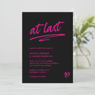 Endlich schwarz-heiß-rosa Typografie Moderne Hochz Einladung