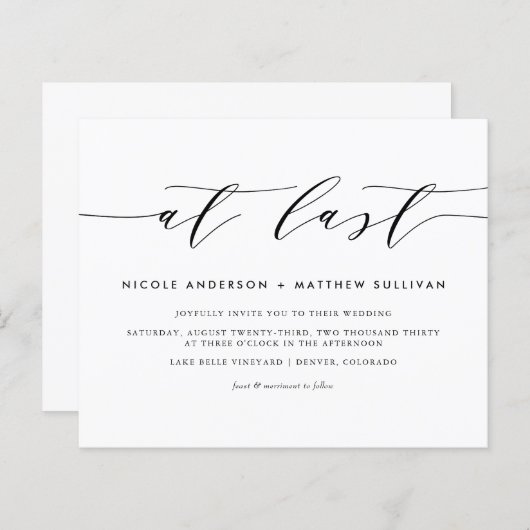 Endlich Schwarz-Minimalistisch-Script-Einladung (Vorne/Hinten)