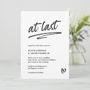 Endlich Schwarz-Weiß-Typografie Moderne Hochzeit Einladung