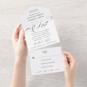 Endlich Schwarze und Weiße Kalligrafie Hochzeit All In One Einladung