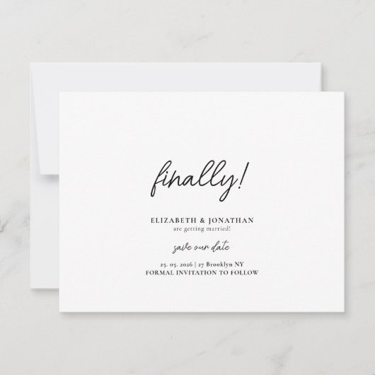 Endlich Script Minimalistische Hochzeit Save the D Date (Vorderseite)