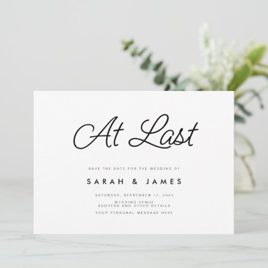Endlich Script modern Minimalistisch Save The Date (Stehend Vorderseite)