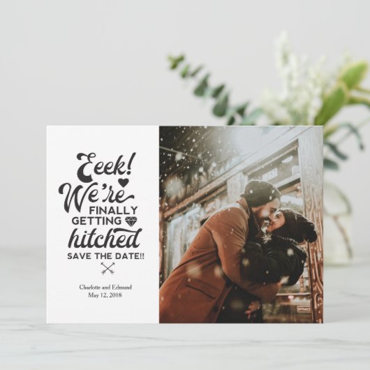 Endlich sind wir Save the Date angekommen Einladung (Stehend Vorderseite)