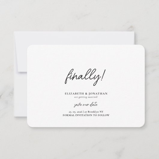 Endlich Skript Minimalistische Hochzeit Termin vor Save The Date (Vorderseite)
