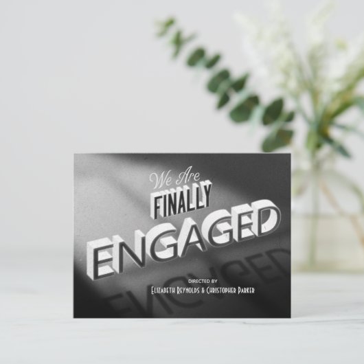 Endlich Verlobt Film Save the Date Schwarz-weiß Postkarte (Stehend Vorderseite)