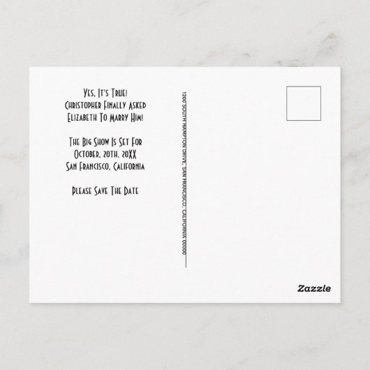 Endlich Verlobt Film Save the Date Schwarz-weiß Postkarte (Rückseite)