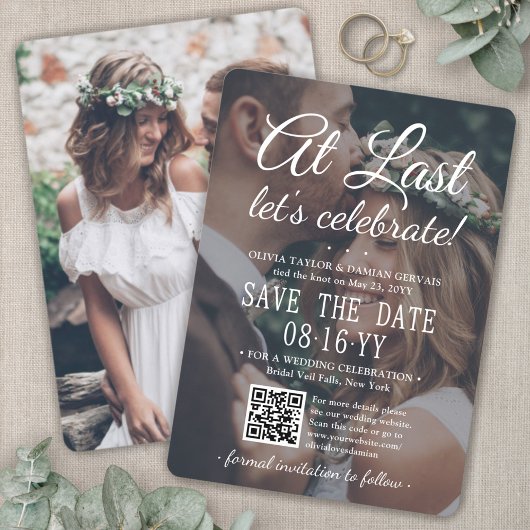 Endlich verzögert Hochzeitsempfang Foto QR Code Save The Date