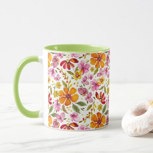 Endlich Wasserfarben-Blumen Frühling Tasse (Mit Donut)