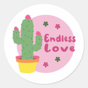 Endlose Liebe Kawaii Grüne Kaktus mit rosa Text Runder Aufkleber