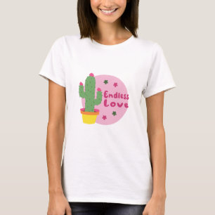 Endlose Liebe Kawaii Grüne Kaktus mit rosa Text T-Shirt