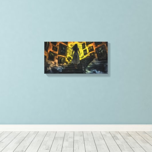 Endlose Treppe aus Speicher Stretched Canvas Print Leinwanddruck (Insitu (Holzboden))