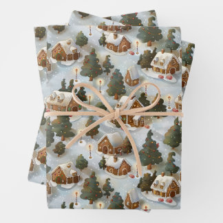 Endlose Weihnachts-Gingerbrot-Dorf Geschenkpapier Set