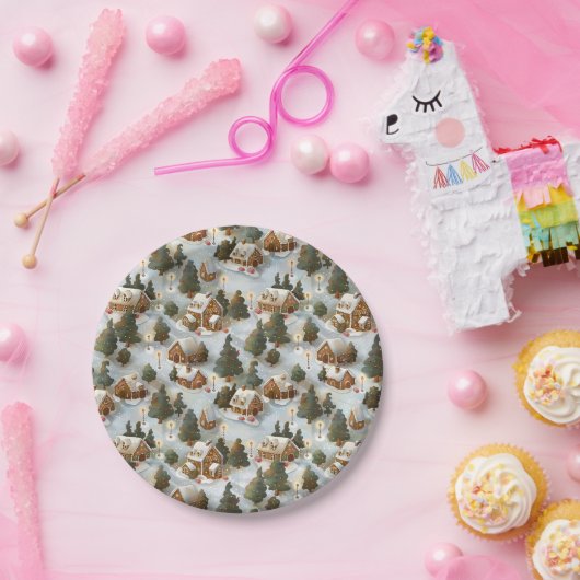 Endlose Weihnachts-Gingerbrot-Dorf Pappteller (Party)