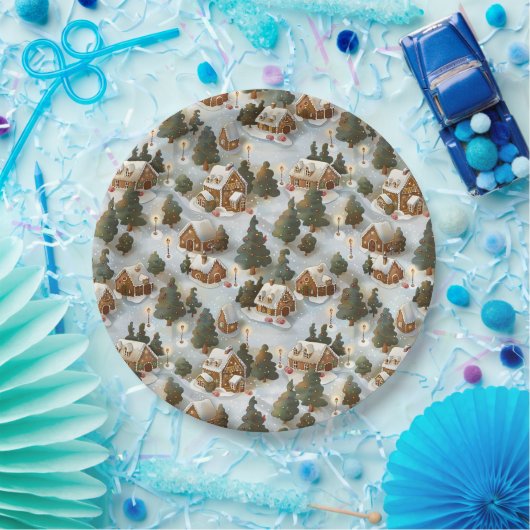 Endlose Weihnachts-Gingerbrot-Dorf Pappteller (Party)