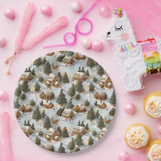 Endlose Weihnachts-Gingerbrot-Dorf Pappteller (Party)